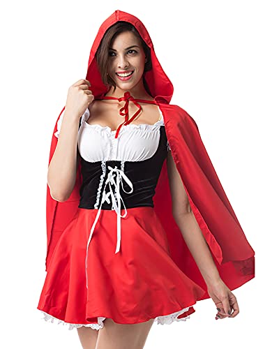 YTRDKJSW Rotkäppchen Kleid Kostüm Set Für Damen Kleid Umhang Sexy Red Riding Hood - Fasching, Karneval, Party & Halloween,6X Large Red