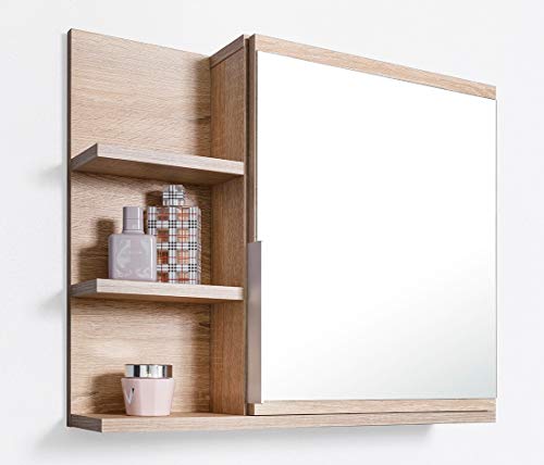 DOMTECH Badezimmer Spiegelschrank mit Ablagen, Badezimmerspiegel, Eiche Sonoma Spiegelschrank, L