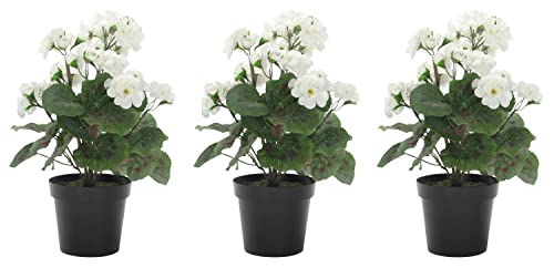 DARO DEKO Kunst-Blume Geranie stehend 3 Stück weiß