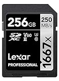 Lexar Professional 1667x SD Karte 256GB, Speicherkarte SDXC UHS-II, Bis zu 250 MB/s Lesen, Class 10, U3, V60, SD für Professionelle Fotografen, Videofilmer, Enthusiasten (LSD256CB1667)