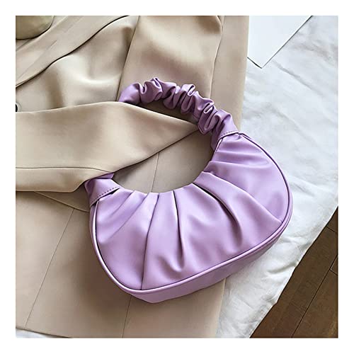 JIUDAN Lässige PU-Leder-Grifftasche Frauen Plissee Cloud Bag Achseltasche All-Match Umhängetasche Kleine Handtaschen (Color : Purple, Size : 24x7x15cm)