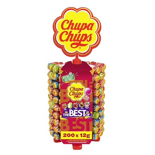 Chupa Chups Lutscher-Rad, Lollipop-Ständer mit 200 Lollis, Aufsteller mit 5 leckeren Geschmacksrichtungen, für Kiosk, Candy-Bar, Büro etc., 200 x 12g