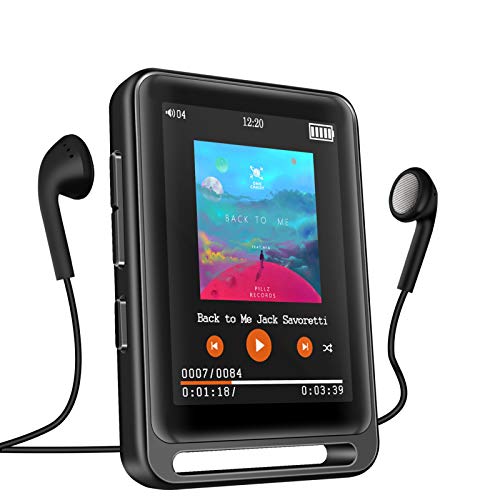 MP3 Player, 16GB Bluetooth MP3 Player mit 2.4' LCD Touchscreen, Sports MP3 Player mit Kopfhörer/FM Radio/Voice Recorder, Unterstützt bis 128 GB SD Karte(Kopfhörer, Armband, Schlüsselband inklusive)