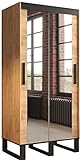 Kryspol Schwebetürenschrank LOFT T3 Kleiderschrank mit Metallbeinen und Einlegeboden Schlafzimmer- Wohnzimmerschrank Schiebetüren im Industrie-Stil (100)