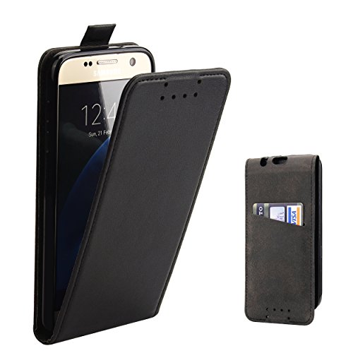 Supad Galaxy S7 Hülle, Leder Tasche für Samsung Galaxy S7 Handyhülle Flip Case Schutzhülle (Schwarz)
