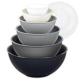 Greentainer Salatschüssel Set mit Deckel, 12-teiliges Rührschüssel aus Kunststoff, Stapelbare mixing bowls with lids für Küche,Große Schüsselset,Servierschalen ideal zum Mischen und Servieren