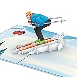 papercrush® Pop-Up Karte Skifahrer - Lustige Gutscheinkarte für Skifahren oder Skiurlaub, Gutschein für Skipass oder Skikurs, Handgemachte Ski Geschenkkarte für Weihnachten, Winter Geburtstagskarte