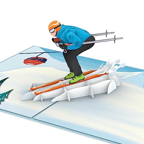 papercrush® Pop-Up Karte Skifahrer - Lustige Gutscheinkarte für Skifahren oder Skiurlaub, Gutschein für Skipass oder Skikurs, Handgemachte Ski Geschenkkarte für Weihnachten, Winter Geburtstagskarte