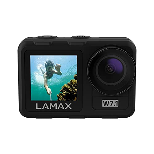 LAMAX W7.1 REAL 4K 30fps Action Cam mit Stabilisierung, Unterwasserkamera, Camcorder mit Dual Display und 16 Zubehörteilen, Wi-Fi, Zeitlupe