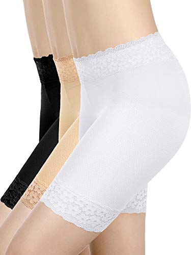 Boao 3 Stücke Spitze Shorts Unterwäsche Yoga Shorts Strecken Sicherheit Leggings Unterhose für Damen Mädchen (Set 1, XL - XXL Größe)