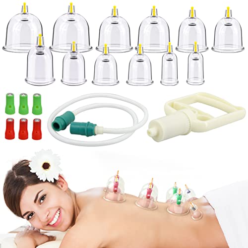 Schröpfset Therapie Massage Cup: Vakuum Sauger Anti Cellulite Cup Kit - Chinesisches großes Massagegerät-Set mit Pumpe - 12 Kunststoff Home Professional Akupunktur Cups Werkzeug