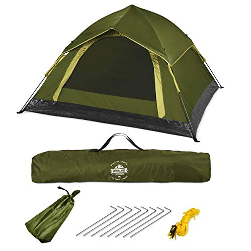 Lumaland Outdoor leichtes Pop Up Wurfzelt 3 Personen Zelt Camping Festival etc. 210 x 190 x 110 cm robust Grün