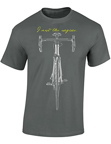 Baddery: I Am The Engine - Fahrrad Mountainbike BMX T-Shirt als Geschenk für alle Fahrradliebhaber - Geschenkidee -M, Nr.B0704 Grau