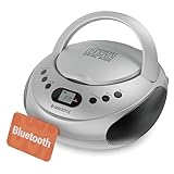 OAKCASTLE CD250 Tragbar Bluetooth Boombox | Einfache Kontrollen CD Player fur Kinder | Tragbare CD Spieler mit FM Radio, 30 Radiovoreinstellungen, LED-Anzeige & Kopfhörerbuchse (Silber)