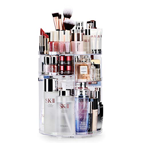 Auxmir Beauty Organizer, Make Up Kosmetik Organizer, 360° Drehbar, Schmink Aufbewahrung Kosmetikbox für Dresser Schlafzimmer Badezimmer, Transparent