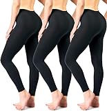 Aluna 3er Pack Damen Leggings - Schwarz für Freizeit, Sport, Yoga oder Fitness aus 95% Baumwolle [3Pack-Leggings-Schwarz-M]