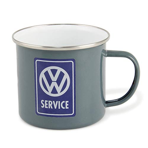 BRISA VW Collection - Volkswagen T1 Bulli Bus Emaille-Kaffee-Tee-Tasse-Becher für Küche, Outdoor - Camping-Zubehör/Geschenk-Idee/Souvenir (emailliert/500ml/VW Service/Grau)