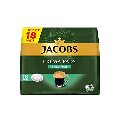 Jacobs Pads Crema Balance, 90 Senseo kompatible Kaffeepads UTZ-zertifiziert, 5er Pack, 5 x 18 Getränke