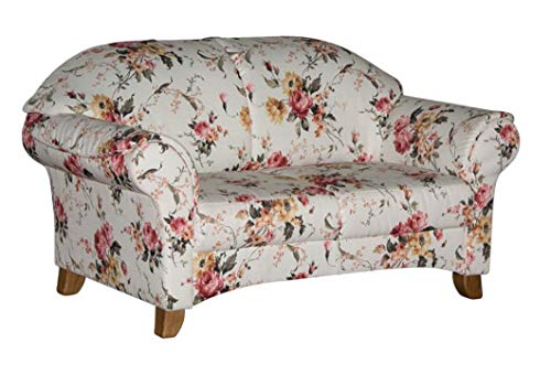 Cavadore 2-Sitzer Sofa Maifayr mit Federkern / Geblümte Couch im Landhausstil mit Holzfüßen / 164 x 90 x 90 / Blumenmuster beige/rosa