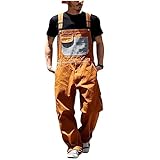 2024 AI - Jeans-Latzhose für Herren, entspannte Passform, Arbeitskleidung mit verstellbaren Trägern praktischen Werkzeugtaschen Tier Jumpsuit Billig (Orange, XL)