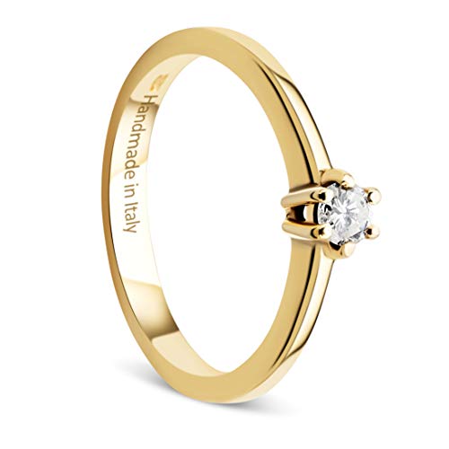 Orovi Damen Ring Gelbgold 0.15 Ct Solitär Diamant Verlobungsring 14 Karat (585) Gold und Diamant Brillanten Ring Handgemacht in Italien