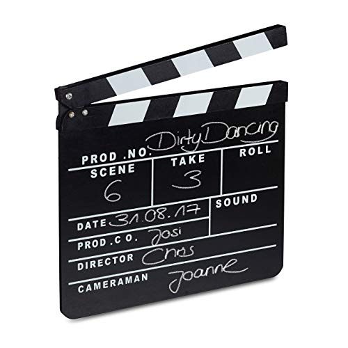 Relaxdays Filmklappe Holz, Regieklappe, Synchronklappe, Clapperboard, beschriftbar, Deko, H x B: 26 x 30 cm, schwarz