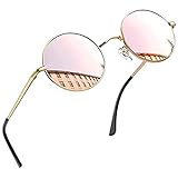 Joopin Runde Sonnenbrille Damen Polarisiert Hippie Sonnenbrille Rosa Verspiegelt Retro Vintage Herren Sonnenbrille Metallrahmen (Gold Rosa Verspiegelt)