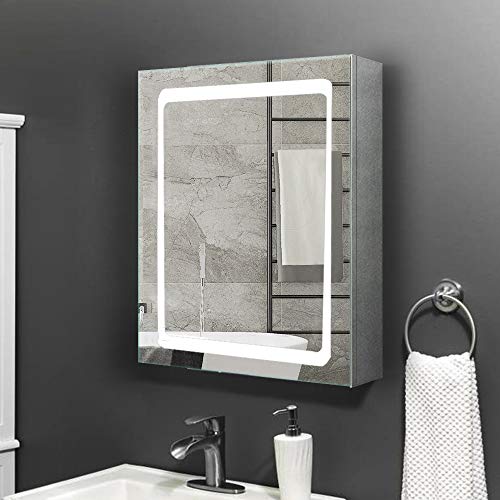 Janboe LED-Spiegelschrank badezimmerschrank mit Spiegel Wandschrank mit verstellbaren Regalen aus gehärtetem Glas 500 x 700 x 130 mm