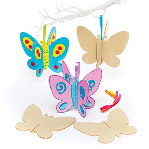 Baker Ross 3D-Schmetterlinge aus Holz für Kinder zum Basteln und Dekorieren – Kreatives Bastelset für Kinder (6 Stück)