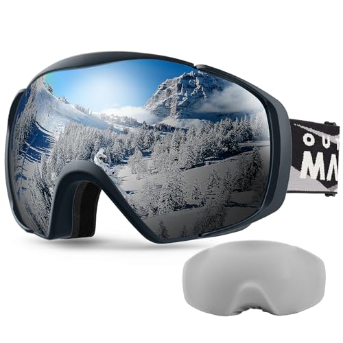 OutdoorMaster Unisex Premium Skibrille mit Schutzhülle, Snowboardbrille für Brillenträger, 100% UV-Schutz Schneebrille, Antibeschlag Skibrille für Damen Herren Jungen und Mädchen
