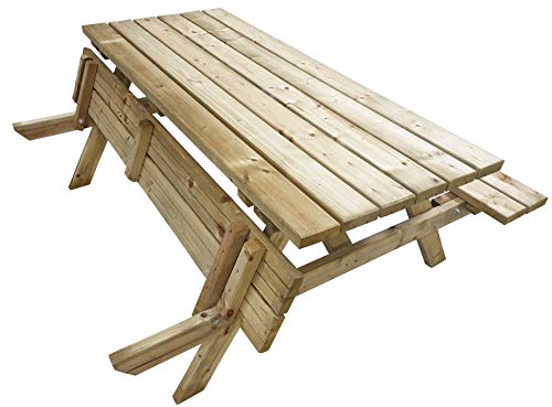 Atlantis | 180 cm Picknicktisch Holz | 6 Personen | 50 KG (!) | Gastro-Qualität | Klappbaren Sitzflächen | Robust | Gartentisch, Tisch mit 2 Sitzbänken, Biergartengarnitur, Biertisch
