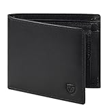 WONSEFOO Geldbörse Leder mit RFID Schutz | Portmonee Slim mit 9 Kartenfächer Wallet Portemonnaie Herren Klein mit Münzfach | Geldbeutel Schwarz