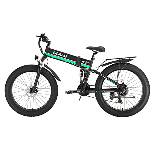 GUNAI Fettreifen Fahrrad 26 Zoll Elektro Fahrrad 48 V Schnee e-Bike 7 Geschwindigkeiten Llithium Batterie Hydraulische Scheibenbremsen Mountain E-Bike für Erwachsene mit Rücksitz