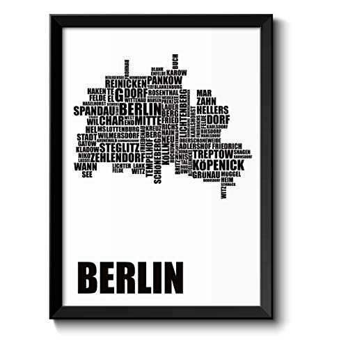 Berlin Karte mit Berliner Stadtbezirke Bild in schwarzem Holz-Rahmen Geschenkidee Geschenk