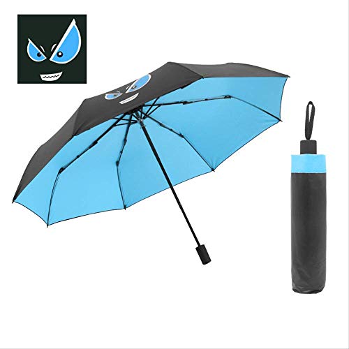 DREI Klappbare Regenschirm Sonnenschirm Frau, Schwarzer Kleber Sonnenschutz Uv Regenschirm, Business-Regenschirm 21 Zoll x 8k Sky Blue Demon