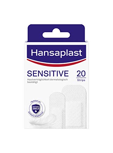 Hansaplast Sensitive Pflaster hautfreundliche und hypoallergene Wundpflaster mit Bacteria Shield & sicherer Klebkraft, schmerzlos zu entfernende Pflaster, 20 strips