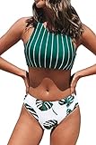 CUPSHE Damen Bikini Set Bustier Bikini mit gekreuztem Rückendetail Zweiteiliger Badeanzug Grün L