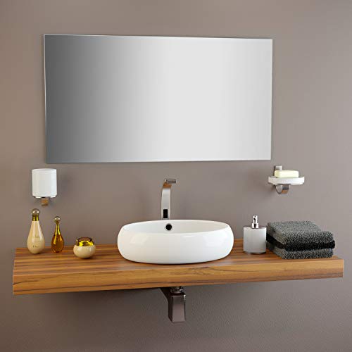 BIJON Badezimmer-Spiegel ohne Rahmen, Hochglanzpolierte Kanten, Bad-Spiegel mit Befestigungsset, 50x100 cm