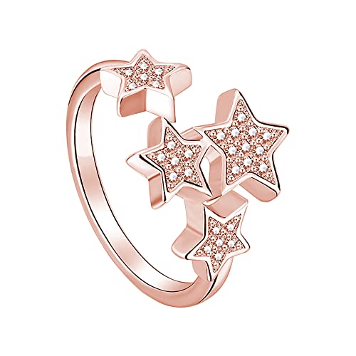 TianWlio Voller DREI Reihen Zirkonia Ring für Frauen einfache Modeschmuck beliebte Accessoires Frau Mens Rings Gold Ringe Spielturm (Rose Gold, One Size)