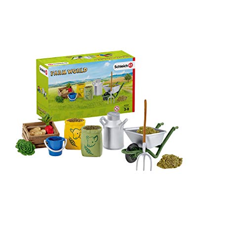 Schleich 42301 Farm World Spielset - Fütterung der Bauernhoftiere, Spielzeug ab 3 Jahren