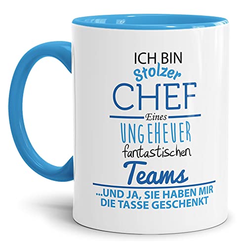 Tasse mit Spruch Chef Innen und Henkel Blau - Kaffeetasse/Mug/Cup - Qualität Made in Germany