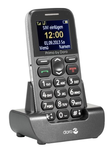Primo 215 by Doro GSM Mobiltelefon mit Tischladestation (Notruftaste, Bluetooth, Taschenlampe) grau