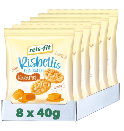 reis-fit Risbellis süße Reis-Cracker, gesunder Reis-Snack mit Karamell-Geschmack (8x40g)