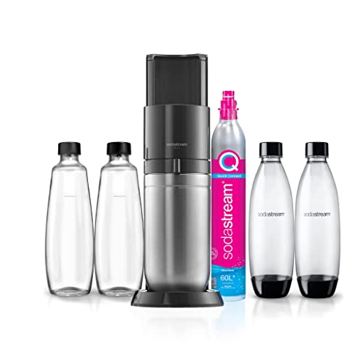SodaStream Wassersprudler DUO mit CO2-Zylinder, 2x 1L Glasflasche und 2x 1L spülmaschinenfeste Kunststoff-Flasche, Höhe: 44cm, Farbe: Titan