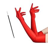 MIVAIUN Rote Handschuhe, Ellenbogenhandschuhe, lange Handschuhe, Satinhandschuhe, Opernhandschuhe, 1920er Jahre Fancy Dress Handschuhe, 1920er Jahre Stil Prom Handschuhe (2 Psc)