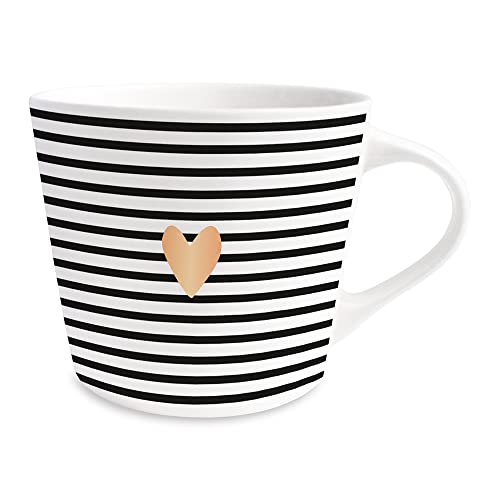 Grafik-Werkstatt Kaffee-Tasse mit 100 % Echtgold | Porzellan Tasse | 420 ml | Herz, Weiß-schwarz, 61636