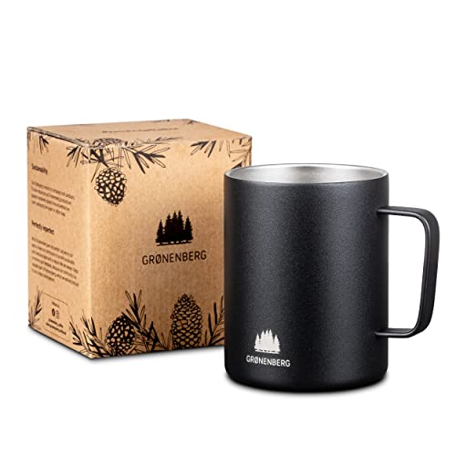 Groenenberg Tasse Edelstahl 350 ml | Doppelwandige Kaffeetasse mit Thermoeffekt, matt schwarz | Kaffeebecher outdoor mit Doppelwand