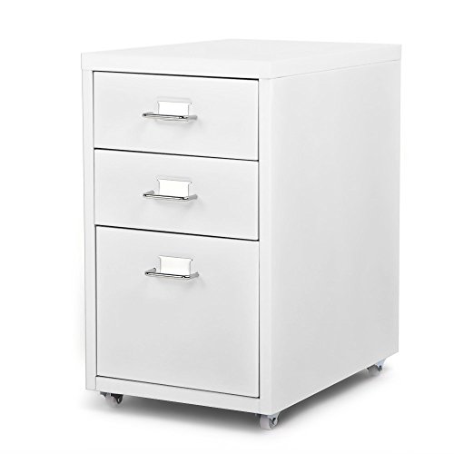 IKAYAA Rollcontainer, Aktenschrank mit 3 Schubladen, Kommode mit Rollen, Büroschrank mit Rollen für Dokumente im A4- und Letter-Format, weiß