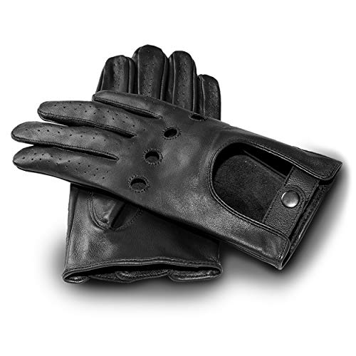 JAMES HAWK Lederhandschuhe Herren für Auto L - Leder Autofahrer Handschuhe mit Touchscreen-Technologie, Driving Gloves Men - Schwarz