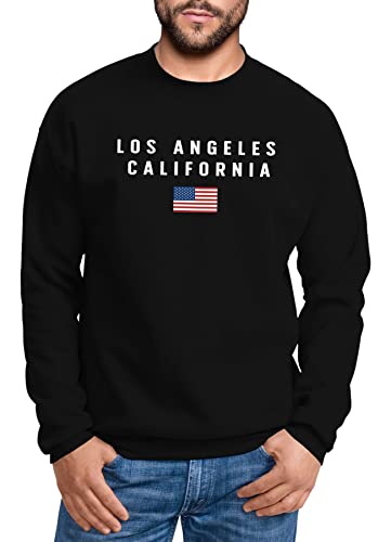 Neverless® Sweatshirt Herren Bedruckt Schriftzug California Los Angeles USA Amerika Flagge Rundhals-Pullover schwarz L